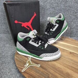 Nike Air Jordan 3 Retro Shoes Youth 5Y Black Pine Green Elephant 398614-030